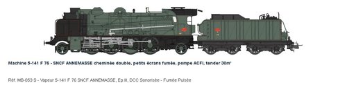 REE MODELES MB053S - Locomotiva a vapore 5-141 F 76, SNCF **DIGITAL SOUND**