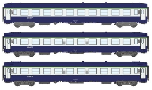 REE MODELES VB-181 - Set composto da 3 carrozze cuccette UIC in livrea blu, SNCF, ep.V