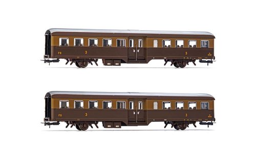 RIVAROSSI HR4296 - set di 2 carrozze passeggeri "Corbellini" a 2 assi, FS, ep.III