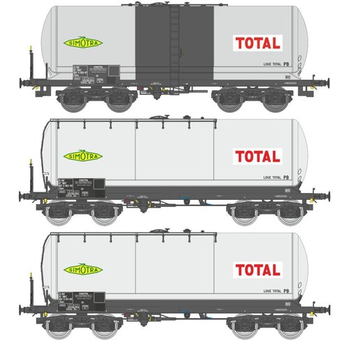 REE MODELES WB-590 - Set tre cisterne tipo ANF corte "SIMOTRA TOTAL", SNCF, ep.IV