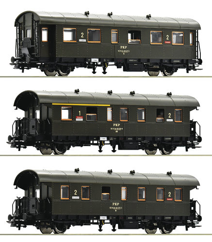 ROCO 74019 - Set di tre carrozze passeggeri ex DRG "Donnerbuchsen", PKP, ep.IV