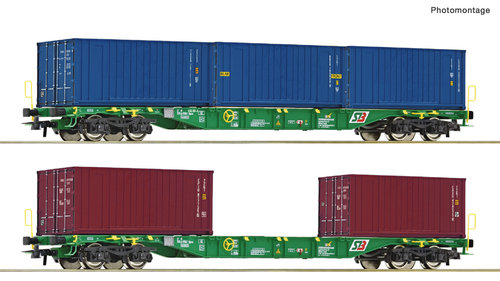 ROCO 76007 - Set due carri porta container tipo Sgnss, StB, ep.VI