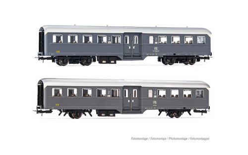RIVAROSSI HR4370 - set di 2 carrozze passeggeri "Corbellini" a 2 assi e 4 assi, FS, ep.IV